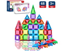 GOUDHARD® Magnetic Tiles - Magna Tiles Travel Set - Racebaan - 68 stuks - Magnetisch Speelgoed - Constructiespeelgoed - Educatief & Montessori - Magnetische Tegels - Bouwstenen - Mini - Inclusief Opbergdoos en 2 auto’s — cadeau in Spellen & Speelgoed