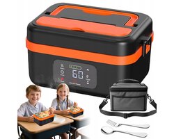 Elektrische Lunchbox - Verwarmde Bento Box - Thermos Lunchbox - 1000 ml - 60W Snel Verwarmend - 6 Temperatuurstanden - Voorverwarmen - ook Powerbank - met Isolatietas - Draagbare Broodtrommel - Voor Kantoor & School & Auto - Zwart en Oranje — cadeau in Kookcadeaus