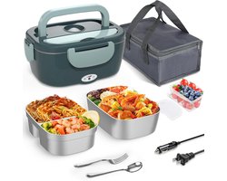 Elektrische Lunchbox - 100 W - 3-In-1 Draagbare Verwarmde Lunchbox - Uitneembare Roestvrijstalen Broodtrommel - 12 V/24 V/220 V - Geïsoleerde Warmtebox voor Auto - Vrachtwagen, Kantoor - met Geïsoleerde Tas — cadeau in Kookcadeaus