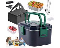 Elektrische Lunchbox - Verwarmde Bento Box - 1.8L Thermos Lunchbox - PTC Constante Temperatuur - Lekvrij - 80W - 12V/24V/220V - met Handvat & Isolatietas & Bestek - Draagbare Broodtrommel - Voor Chauffeurs & Kantoor & Bouwplaats — cadeau in Kookcadeaus