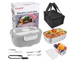 Elektrische Lunchbox - Verwarmde Bento Box - Thermos Lunchbox - Autolunchbox Elektrisch - 1,5L - RVS Binnenbak - Lekvrij - 12V/24V/220V - met Isolatietas & Bestek - Draagbare Broodtrommel - Voor Auto & Thuis & Kantoor — cadeau in Kookcadeaus