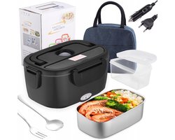 Elektrische Lunchbox - Verwarmde Bento Box - Thermos Lunchbox - Autolunchbox Elektrisch - 1,5L + 0,45L - RVS Binnenbak - Lekvrij Deksel - 12V/24V/220V - met Isolatietas & Bestek - Draagbare Broodtrommel - Voor Auto & Thuis & Kantoor — cadeau in Kookcadeaus