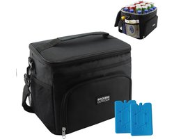Rockerz Koeltas - 4 laags geïsoleerde - Incl. 2 koelelementen - 15 liter - Lunchtas - Picknicktas - Capaciteit voor 24x 33 cl blikken of 12x 33 cl flesjes - Slijtvast en duurzaam materiaal - Waterdicht en vuilafstotend - kleur: Zwart — cadeau in Sport & Outdoor