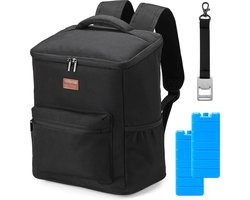 Packaway Koeltas Rugzak 25L - Incl. 2 koelelementen - Incl. flessenopener - Waterafstotend - Anti diefstal vak - 4 Laags geïsoleerd - Zwart — cadeau in Sport & Outdoor