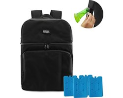 Rockerz Koeltas rugzak - 4 laags geïsoleerde - Incl. 4 koelelementen - 28 liter - Lunchtas - Picknicktas - Capaciteit voor 40x 33 cl blikken of 25x 33 cl flesjes - Slijtvast en duurzaam materiaal - Waterdicht en vuilafstotend - Kleur: Zwart — cadeau in Sport & Outdoor