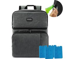 Rockerz Koeltas rugzak - 4 laags geïsoleerde - Incl. 4 koelelementen - 28 liter - Lunchtas - Picknicktas - Capaciteit voor 40x 33 cl blikken of 25x 33 cl flesjes - Slijtvast en duurzaam materiaal - Waterdicht en vuilafstotend - Kleur: Grijs — cadeau in Sport & Outdoor