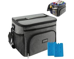 Rockerz Koeltas - 4 laags geïsoleerde - Incl. 2 koelelementen - 15 liter - Lunchtas - Picknicktas - Capaciteit voor 24x 33 cl blikken of 12x 33 cl flesjes - Slijtvast en duurzaam materiaal - Waterdicht en vuilafstotend - kleur: Grijs — cadeau in Sport & Outdoor