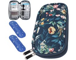Reiskoelbox voor insuline - Koelbox - Draagbare diabeteskit - Geïsoleerde koeltas - Inclusief 2 nylon koelelementen - Medicijnkoeltas - Geschikt voor dagelijks gebruik en op reis - 20,5*9,5*3,5 cm - Blauwe achtergrond met cameliabloemmotie — cadeau in Cadeau-ideeën