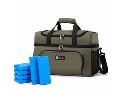 Packaway Koeltas 30L - Lunchtas - Inclusief 4 Koelelementen - Dubbel Compartiment - 4-Laags Geïsoleerd - Waterafstotend - Olive Green — cadeau in Sport & Outdoor
