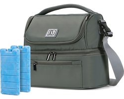 Brisby Koeltas 11 Liter - Lunchtas - Inclusief 2 Koelelementen - Dubbel Compartiment - 4-Laags Geïsoleerd - Waterafstotend - Misty Green — cadeau in Sport & Outdoor
