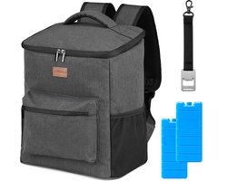 Packaway Koeltas Rugzak 25L - Incl. 2 gratis koelelementen - Incl. gratis flessenopener - Waterafstotend - Anti diefstal vak - 4 Laags geïsoleerd - Grijs — cadeau in Sport & Outdoor