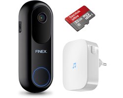 Finex Video Deurbel V2 - Inclusief Binnenbel & SD-kaart 32GB - Geen abonnement - Vast stroom of Batterijen - 2K Ultra HD - WiFi - T-ring geluid - Slimme Draadloze Video Deurbel Met Camera — cadeau in Elektronica