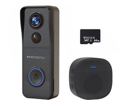 Protectly® 4K Ultra HD Slimme Draadloze Video Deurbel Met Camera - Geen abonnement - Deurbellen Met Camera - Deurbel Draadloos WiFi - Waterdicht - Incl. Gong (T-ring geluid) - Incl. 64GB SD — cadeau in Elektronica