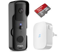Finex Video Deurbel - Inclusief binnenbel, SD kaart 32GB & batterijen - Dag en nachtmodus - T-ring geluid - Zonder abonnement - Draadloze deurbel - Deurbel met camera — cadeau in Elektronica