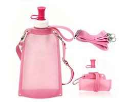 Outdoor opvouwbare draagbare waterfles met karabijnhaak & Verstelbare Schouderriem - 550ml - Herbruikbare sportbidons voor wandelen reizen - Voedselveilig siliconen - temperaturen van -40 °C tot 250 °C — cadeau in Sport & Outdoor