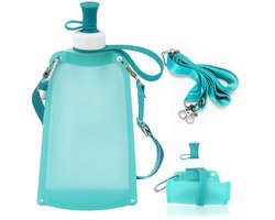 Outdoor opvouwbare draagbare waterfles met karabijnhaak & Verstelbare Schouderriem - 550ml - Herbruikbare sportbidons voor wandelen reizen - Voedselveilig siliconen - temperaturen van -40 °C tot 250 °C — cadeau in Sport & Outdoor