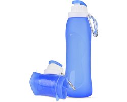 Soft Flask - 500 ml - Opvouwbare Waterfles - met karabijnhaak - Waterfles - Drinkfles - BPA-vrij - Siliconen - Lekvrij - Voor hydratatie pack fietsen marathon lopen wandelen klimmen - Blauw — cadeau in Sport & Outdoor