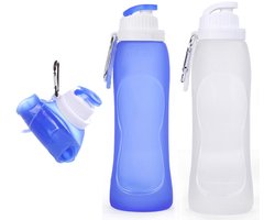 2 Stuks - 500 Ml - Drinkfles - Met Karabijnhaak - Waterzak - Duurzaam - Siliconen - Opvouwbaar - Bpa Vrij - Geschikt Voor Sportschool, Yoga, Hardlopen, Sporten, Fietsen - Blauw, Transparant — cadeau in Sport & Outdoor