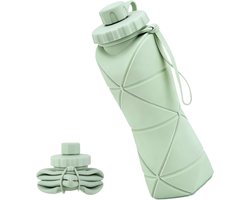 Opvouwbare waterfles - 600 ml siliconen - Zonder BPA - Lekvrij ontwerp - Draagbare travel fles - Lichtgewicht slanke - Met karabijnhaak - Voor wandelen en gym - Groen — cadeau in Sport & Outdoor