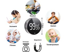 Digitale Kookwekker Zilver van METU-Online - Smart Timer - LED Display - Magnetisch met Handige Draaiknop - Barbecue kookwekker magneet - BBQ wekker — cadeau in Kookcadeaus