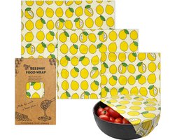 Bijenwas Wraps Set van 3 - Bijenwas Doeken - Citroenen - Beeswax Wraps - Herbruikbaar - Bee Wrap - Beewax - Bijenwasdoek - Zero Waste - Duurzaam - Food Wrap - Food Storage - Sustainable - Katoen - Cotton — cadeau in Kookcadeaus
