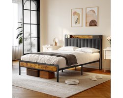 Xbro Gestoffeerd Bed 140 x 200 cm - Tweepersoonsbed met 35 cm Opbergruimte - Donkergrijs — cadeau in Cadeau-ideeën