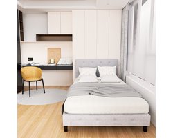 Bedframe Bed Tweepersoonsbed 120x200 cm Met Hoofdbord Massief Houten Lattenbodem Draagvermogen 350 kg - Grijs — cadeau in Cadeau-ideeën