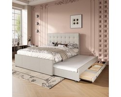 Gestoffeerd tweepersoonsbed - 140 x 200 cm - met opbergruimte en verstelbaar hoofdeinde — cadeau in Cadeau-ideeën
