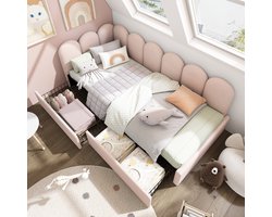 Gestoffeerd bed Eenpersoonsbed Opbergbed met Lades Fluwelen slaapbank 90x200cm Jeugdbed en volwassen bed met Vlak noedelsframe, Roze (zonder matras) — cadeau in Cadeau-ideeën
