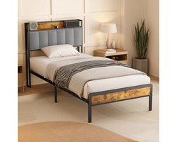 Xbro Bed 90 x 200 cm met Hoofdbord en Metalen Bedbodem, Eenpersoonsbed met 35 cm Opbergruimte, Gemakkelijk te Monteren — cadeau in Cadeau-ideeën