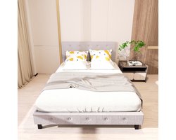 Bedframe Bed volwassen jeugdbed Tweepersoonsbed 120x200 cm Met Hoofdbord Massief Houten Lattenbodem Draagvermogen 350 kg - Grijs — cadeau in Cadeau-ideeën