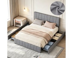 Gestoffeerd bed 160 x 200 - tweepersoonsbed - ledikant - bed - opberg bed - gestofeerd bed - tweepersoonsbed met opbergruimte - gestoffeerd bed met opbergruimte - Met 4 metalen lades - fluweel stof - grijs - Veilig Zachte Randen — cadeau in Cadeau-ideeën