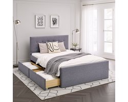 Homestyle4u Twijfelaarbedden -120x200 cm - Gestoffeerd bed - met opbergruimte - Grijs — cadeau in Cadeau-ideeën