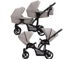 Bebetto 42 PRO Duowagen - Eco Leer bekleding Pro 21 - Tweeling kinderwagen Eco Leather - duo buggy leder 2 in 1 (2 wiegen + 2 zitjes) — cadeau in Cadeau-ideeën