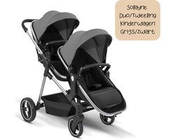 Solayne Kinderwagen - Buggy - Duo kinderwagen - Tweeling kinderwagen - Dubbele kinderwagen - Opvouwbaar - Lichtgewicht - Licht grijs — cadeau in Cadeau-ideeën