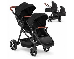 Lunola Noah Duo Kinderwagen - Dubbele Buggy voor Tweeling of Baby en Peuter - Afneembaar Zitje - Compact en Opvouwbaar - Zwart — cadeau in Cadeau-ideeën
