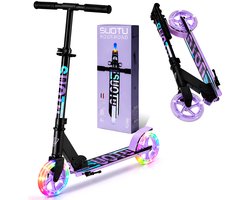 Suotu Kinderstep - 145mm Lichtgevende Wielen - Step - Speelgoed Jongens/Meisjes - Max stuurhoogte: 85 cm - Aluminium - Zwart/Paars — cadeau in Spellen & Speelgoed
