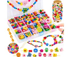 Sieradenset voor Meisjes met Houten Kralen - Met Sieradendoosje - DIY Sieraden Maken voor Kinderen - Knutselset voor Armband & Ketting - Complete Bedelarmband Kit - Doe-het-zelf Kindersieraden - Voo 4-10 Jaar - Creatief Speelgoed — cadeau in Spellen & Speelgoed
