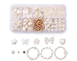 Wit kralen set sieraden maken dames DIY pakket met parel kralen mix hart ster bloem vormen inclusief opberg doos voor armband ketting telefoon hanger knutselen — cadeau in Hobby