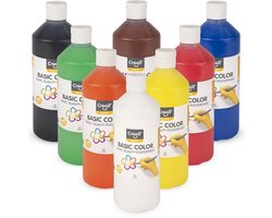 Creall Plakkaatverf Set - Schoolverf op Waterbasis - 8 Flessen x 500ml - Mix set met 8 Basiskleuren - Veilig & Uitwasbaar* - Geproduceerd in Nederland - professionele kwaliteit - glutenvrij — cadeau in Cadeau-ideeën
