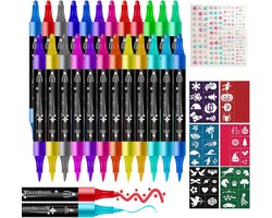 Tatoeage Stiften Set Kind | 24 Kleuren Tijdelijke Huidvriendelijke Tattoos met Sjabloon & 3D Stickers — cadeau in Spellen & Speelgoed