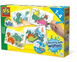 SES Creative- My First - Kleuren met Water - Dino's -Verven - geen geknoei - vrolijke kaarten met veilige kwast - steeds opnieuw te gebruiken - Dinosaurus Speelgoed 1 tot 4 jaar — cadeau in Spellen & Speelgoed