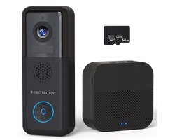Protectly® 2K Ultra HD Video Deurbel Met Camera - Geen Abonnement - 2-in-1 Deurbel Bedraad (Vast stroom) & Deurbel Draadloos - Deurbellen Met Camera - Waterdicht - Incl. Gong (T-ring geluid) - Incl. 64GB SD — cadeau in Elektronica