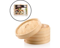 3 Delig Stoommandje met deksel - Ø20.5 Cm - Bamboe - Rijst Stoommanden - Stomer Steamer Cooker - Dim Sum Stoomschaal — cadeau in Kookcadeaus