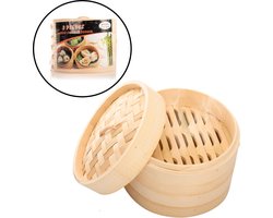 3 Delig Stoommandje met deksel - Ø18 Cm - Bamboe - Rijst Stoommanden - Stomer - Steamer Cooker - Dim Sum Stoomschaal — cadeau in Kookcadeaus