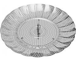KINGHOFF - Stoommandje - Groente Stomer voor Pan - Stoominzet Opvouwbaar - Gezond Koken zonder Olie - Stoomrek Keuken - Staal - Ø28cm - Zilver — cadeau in Kookcadeaus