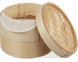 bamboe stoommandje - Ø 20,5 cm - 2 etages - voor dim sum - rijst — cadeau in Kookcadeaus