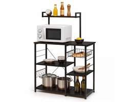 Goliving Keukenkast – Keukenrek Staand – Magnetronkast – Organizer – Metaal – Hout – 90 x 40 x 132 cm – Zwart — cadeau in Cadeau-ideeën