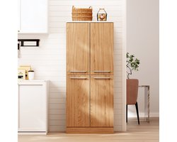 OKWISH Keukenkast Voorraadkast – 76 x 42 x 180 cm – 4 Deuren – Verstelbare Planken – Voor Keuken En Eethoek – MDF Wit Naturel — cadeau in Cadeau-ideeën