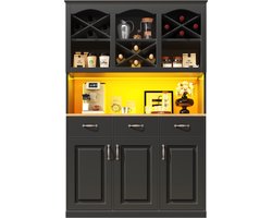 Keukenkast (120 × 40 × 180 cm), hoge keukenbuffet, multifunctioneel buffet, snackkast, opbergmeubel met drie deuren, drie lades en LED-verlichting, zwart — cadeau in Cadeau-ideeën